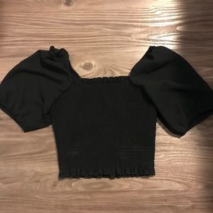 Black puff sleeve crop top